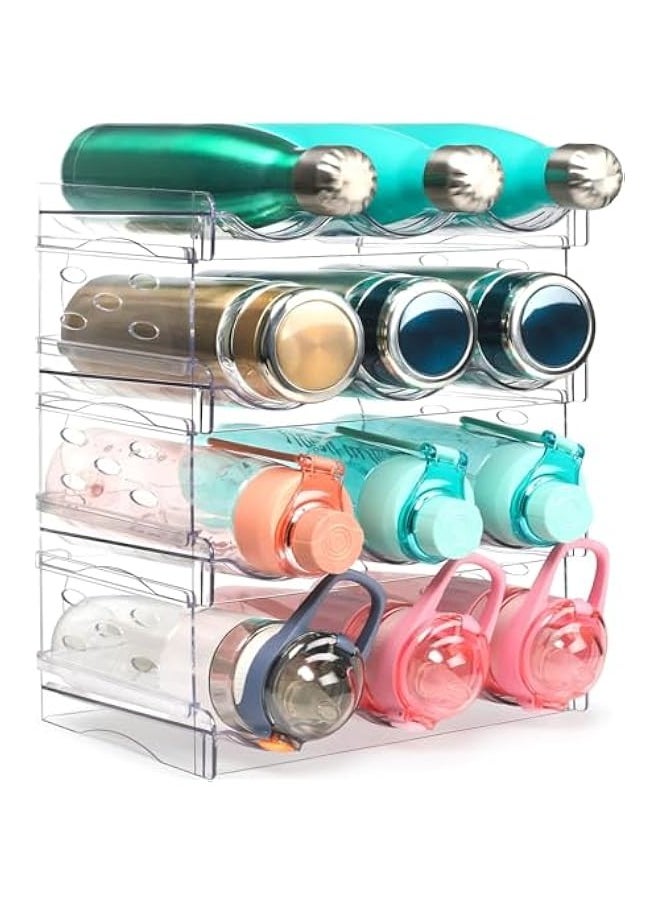 TRASSLE Water Bottle Organizer,4 Pack Stackable Cup Organizer For Cabinet,Plastic Tumbler Travel Mug Holder,Thermos,Wine Drink Srack For Kitchen Freezer Pantry Organizers And Storage,12 Bottle Capacity  - Image 1
