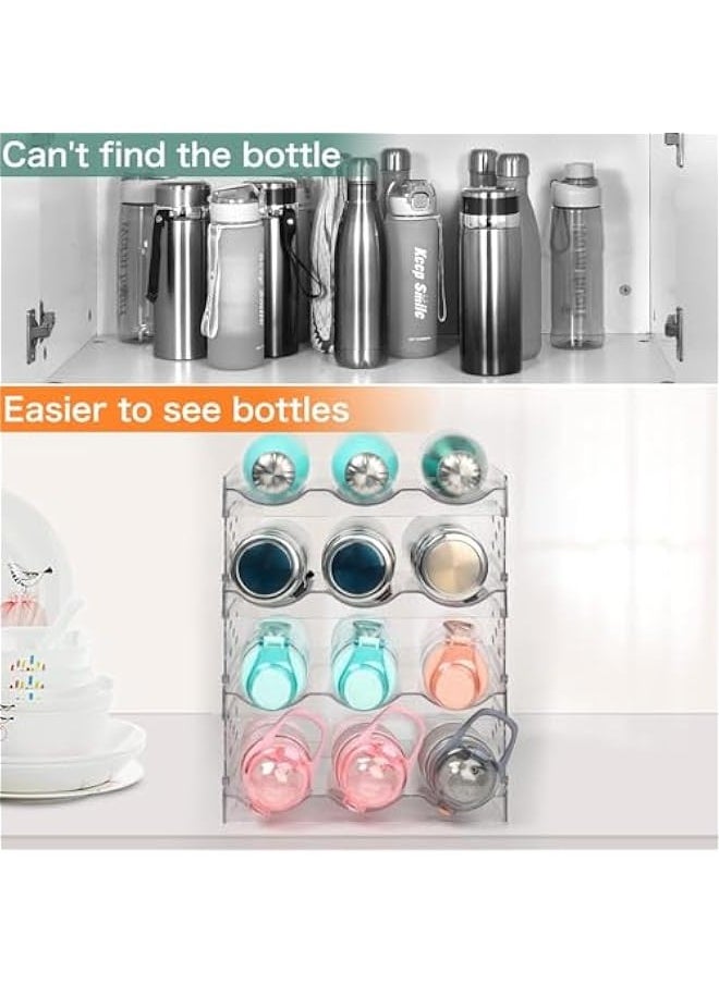 TRASSLE Water Bottle Organizer,4 Pack Stackable Cup Organizer For Cabinet,Plastic Tumbler Travel Mug Holder,Thermos,Wine Drink Srack For Kitchen Freezer Pantry Organizers And Storage,12 Bottle Capacity  - Image 4