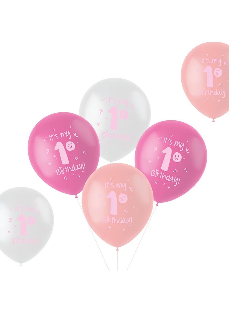 فولات بالونات عيد ميلادي الأول باللون الوردي المختلط مقاس 33 سم، عبوة من 6 قطع