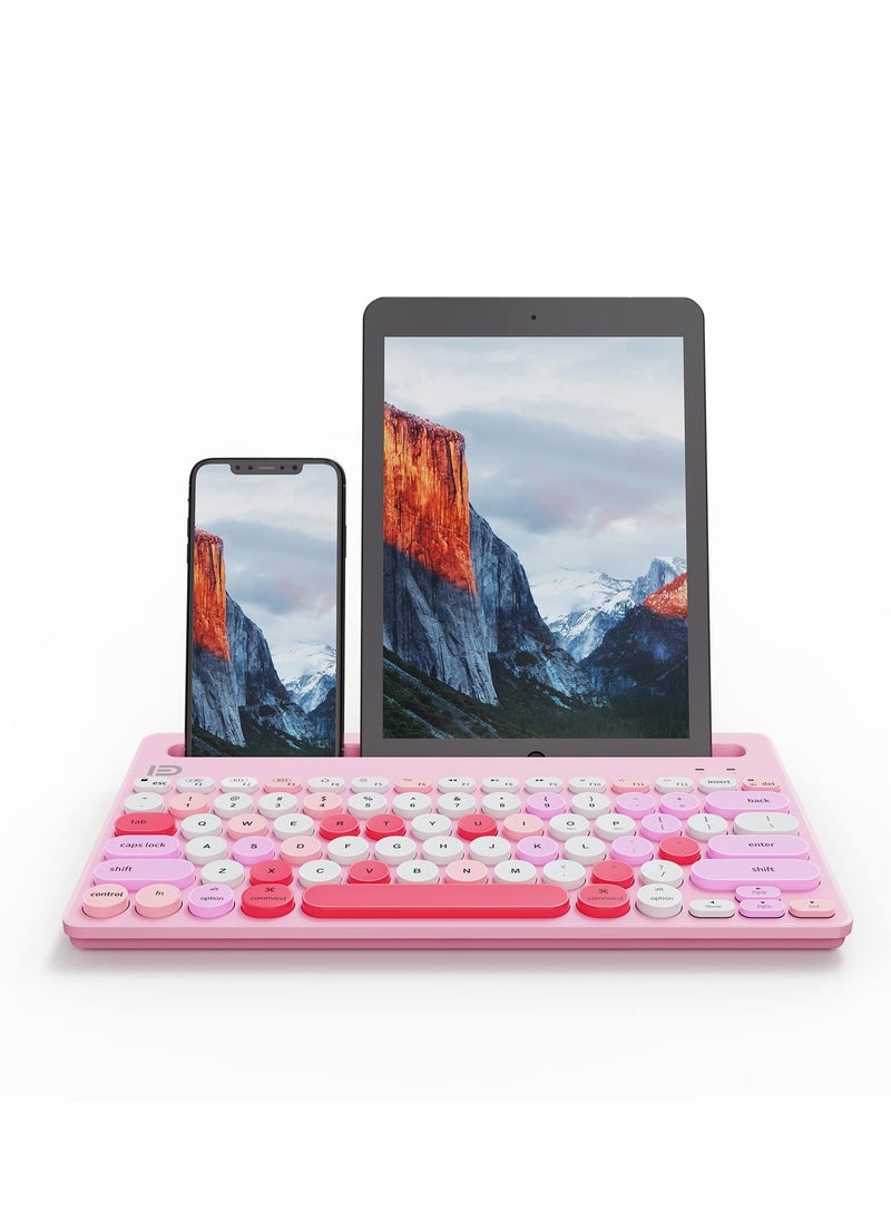 Excefore - Wireless Keyboard Multi-Device, Bluetooth and 2.4G Dual Mode, Switch to 3 Devices for Cellphone, Tablet, PC, Smart TV, iOS Android Windows, Pink - Image 1