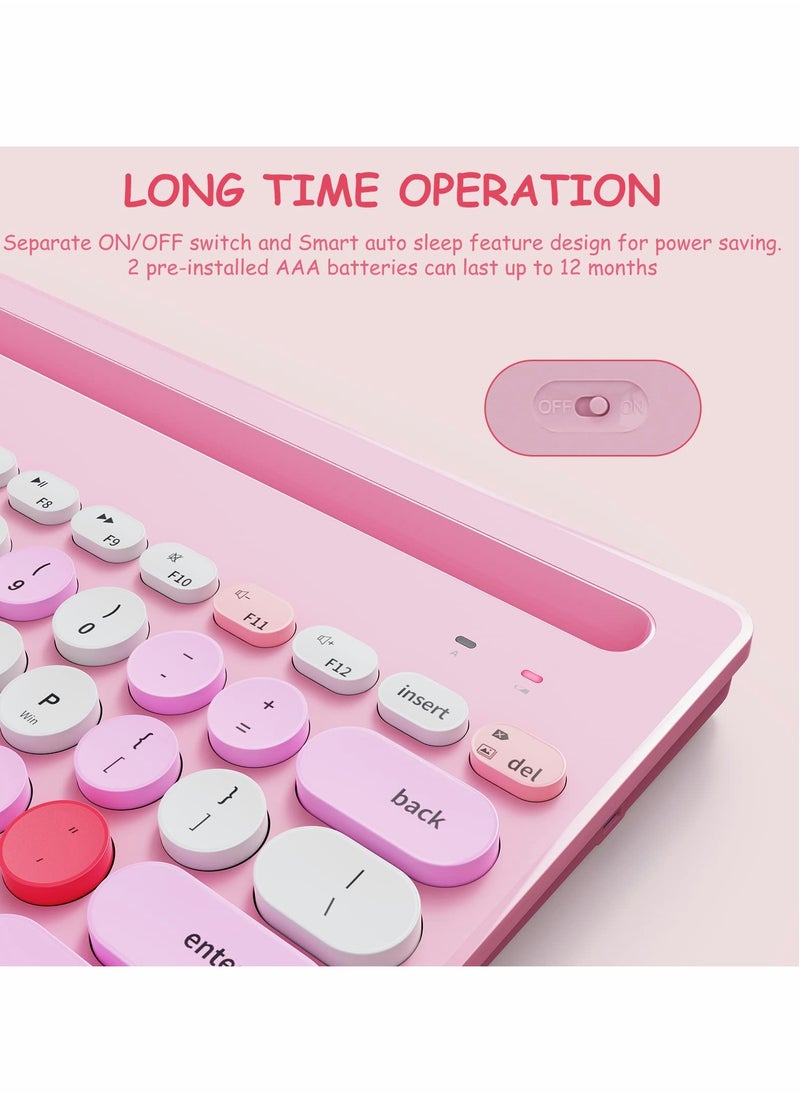 Excefore - Wireless Keyboard Multi-Device, Bluetooth and 2.4G Dual Mode, Switch to 3 Devices for Cellphone, Tablet, PC, Smart TV, iOS Android Windows, Pink - Image 1
