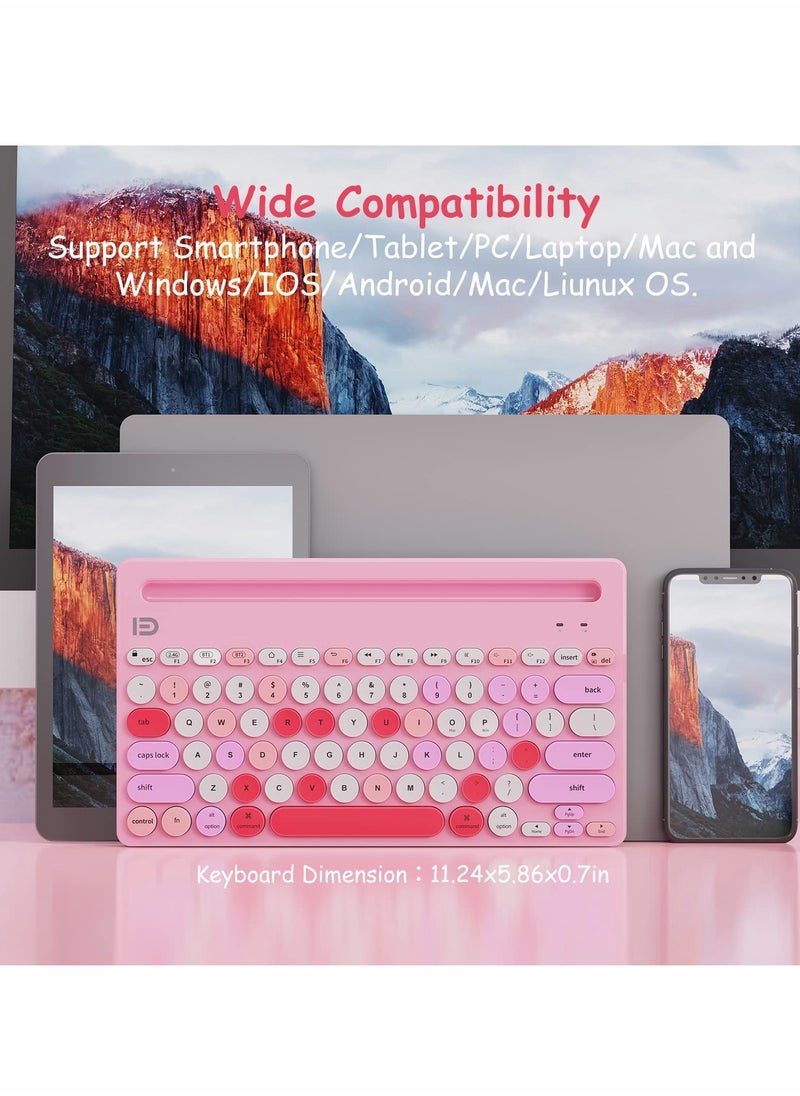 Excefore - Wireless Keyboard Multi-Device, Bluetooth and 2.4G Dual Mode, Switch to 3 Devices for Cellphone, Tablet, PC, Smart TV, iOS Android Windows, Pink - Image 1