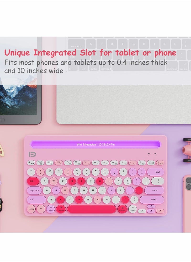 Excefore - Wireless Keyboard Multi-Device, Bluetooth and 2.4G Dual Mode, Switch to 3 Devices for Cellphone, Tablet, PC, Smart TV, iOS Android Windows, Pink - Image 1