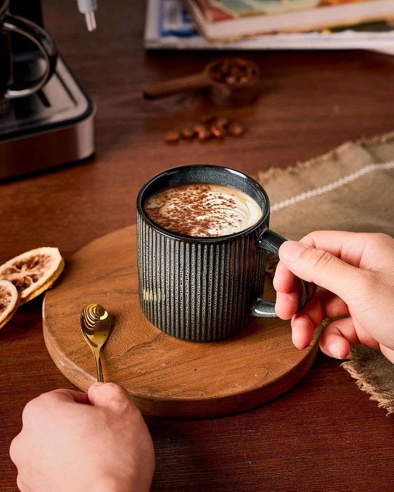 famiware Coffee Mug Set for 4 - 12 oz Ceramic Stoneware Mugs in Deep Forest - Image 5