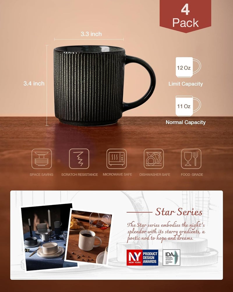 famiware Coffee Mug Set for 4 - 12 oz Ceramic Stoneware Mugs in Deep Forest - Image 4