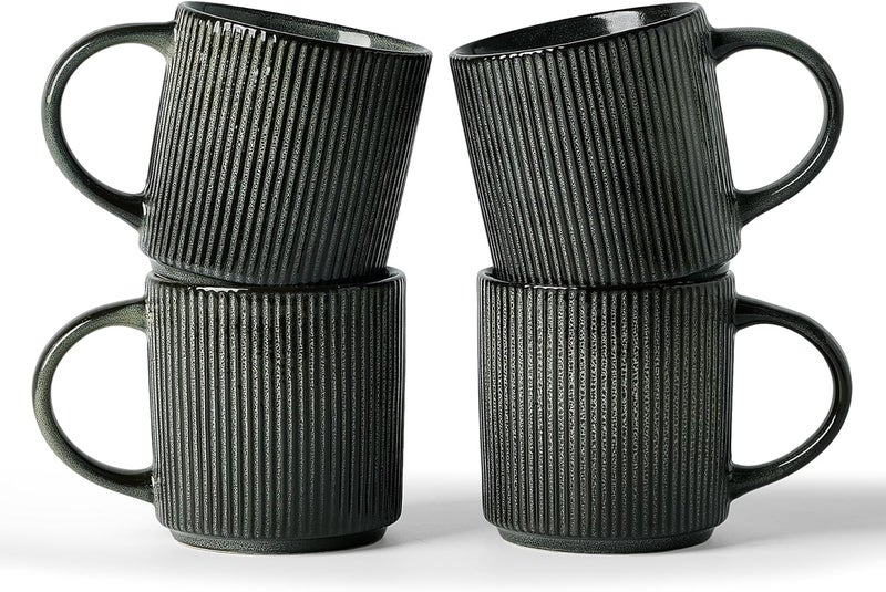 famiware Coffee Mug Set for 4 - 12 oz Ceramic Stoneware Mugs in Deep Forest - Image 1