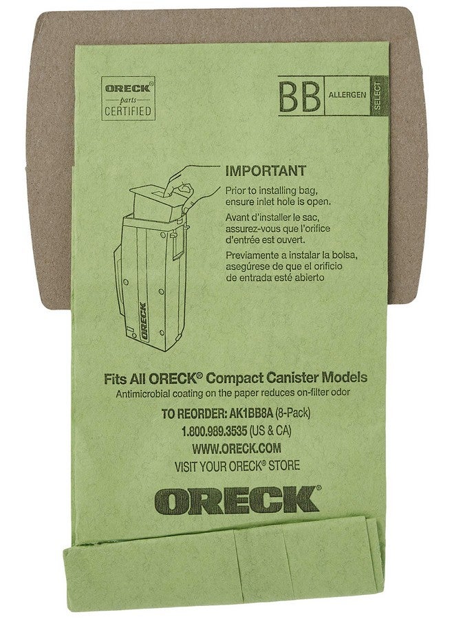 Oreck Vacuum Cleaner Bags for Buster B Canister Vacs, Pack of 8, Green, Type BB, Part # AK1BB8A, Oreck Vacuum Bags Refill - Image 1