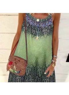 Generic 2022 Summer Best-selling Loose-fitting Chiffon Dress Printing European American Style Sleeveless Fashion Dress Green  - Image 1