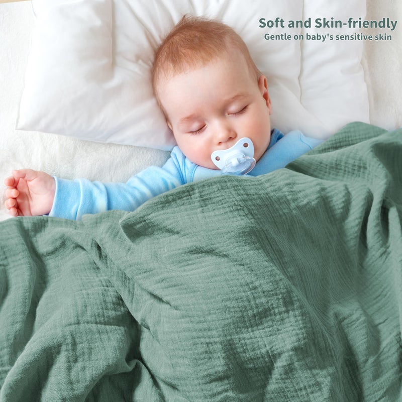 GUNTAIL Muslin Swaddle Blankets for Newborn, 2 Pack Breathable Soft Receiving Blanket, Large 41 x 41 inches Swaddle Wrap Burping Clothes, Essentials Infant Shower Items. (Beige & Green) - Image 3