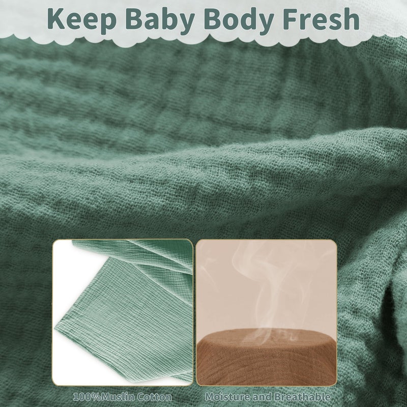 GUNTAIL Muslin Swaddle Blankets for Newborn, 2 Pack Breathable Soft Receiving Blanket, Large 41 x 41 inches Swaddle Wrap Burping Clothes, Essentials Infant Shower Items. (Beige & Green) - Image 5