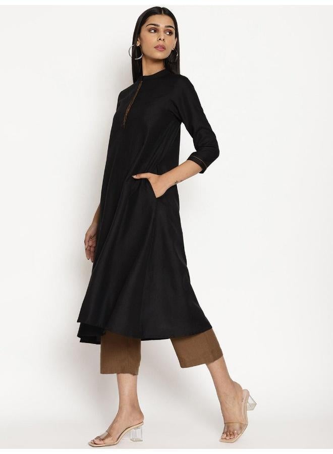 trueBrowns Cotton Linen Black Kurta Pant Set - Image 3