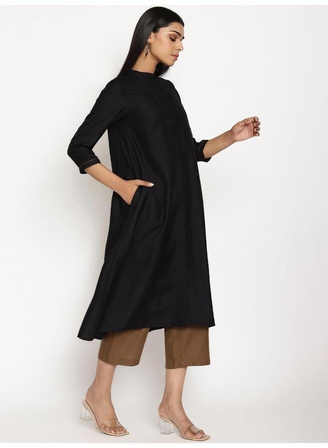 trueBrowns Cotton Linen Black Kurta Pant Set - Image 5