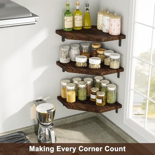 Craftsline Corner Shelf Wall Mount, Set of 3 Box Corner Shelves with Cord Hole, Rustic Wood Shelves for TV, Speaker, Cable Box, Game Console for Bedroom, Kitchen, Living Room Carbonized Black - Image 4