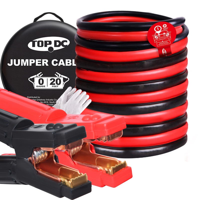 TOPDC Jumper Cables Heavy Duty 0 Gauge 20 Feet 1000Amp Booster Cables for Car Battery Heavy Duty 20 Gauge Cables for Diesel Trucks Protable Jumper Cables Kit with Case Gloves