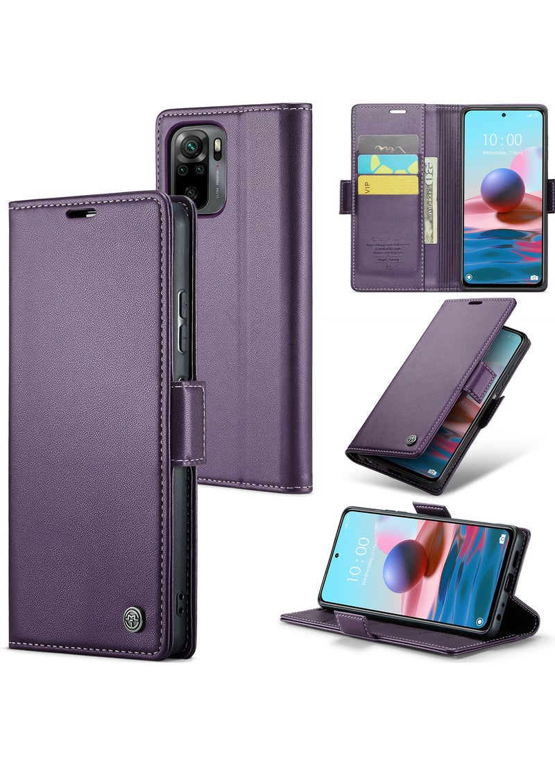 CaseMe Phone Case Luxury PU Leather Design Anti Fingerprint 023 Flip Cover Card Slot Holder Cover For Redmi Note 10 4G / Redmi Note 10s (Purple) - Image 1