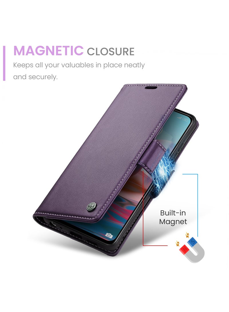 CaseMe Phone Case Luxury PU Leather Design Anti Fingerprint 023 Flip Cover Card Slot Holder Cover For Redmi Note 10 4G / Redmi Note 10s (Purple) - Image 3