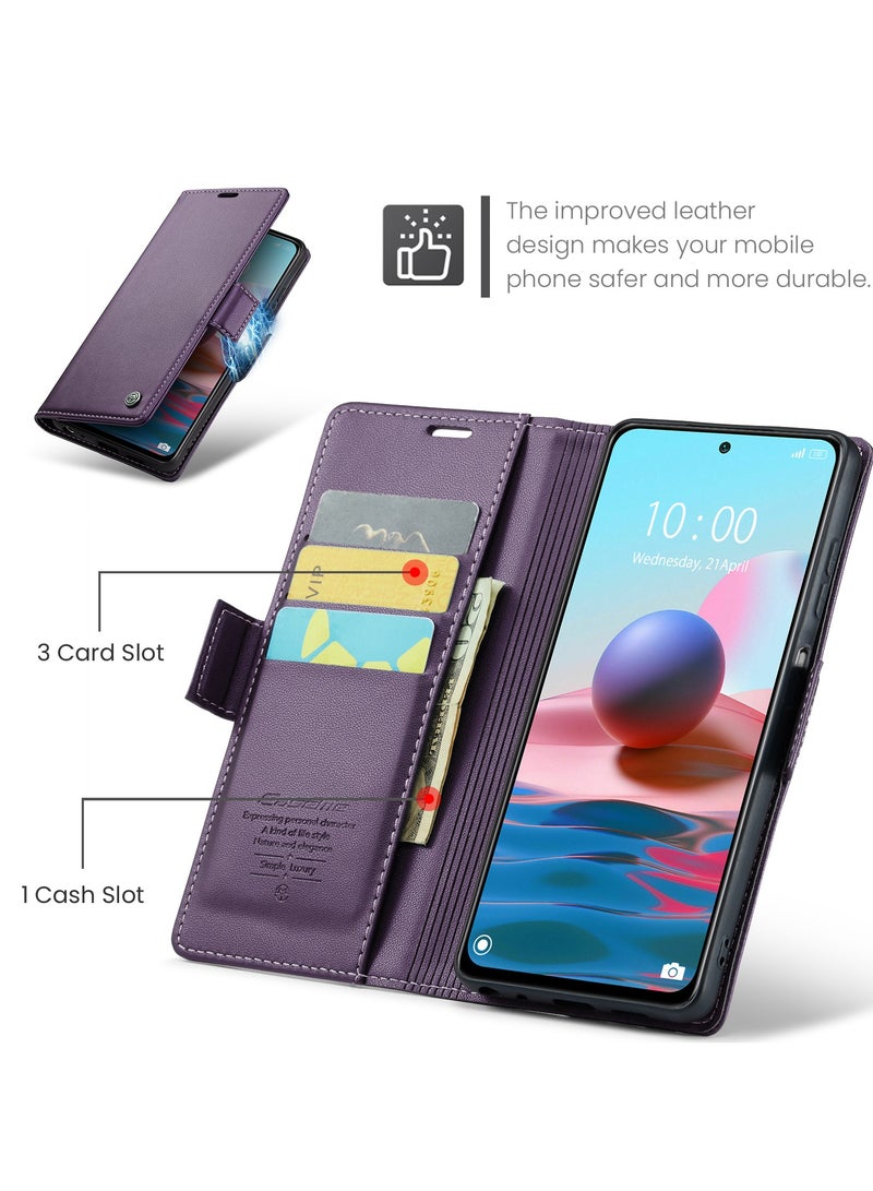 CaseMe Phone Case Luxury PU Leather Design Anti Fingerprint 023 Flip Cover Card Slot Holder Cover For Redmi Note 10 4G / Redmi Note 10s (Purple) - Image 4