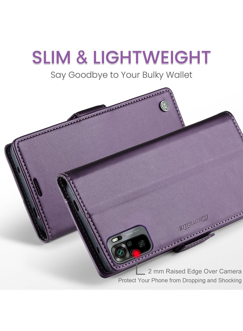 CaseMe Phone Case Luxury PU Leather Design Anti Fingerprint 023 Flip Cover Card Slot Holder Cover For Redmi Note 10 4G / Redmi Note 10s (Purple) - Image 5