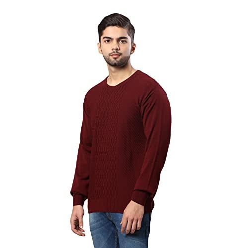 Raymond Men Acrylic Blend Round Neck Dark Maroon Sweater (Size: 44)-RMWX01294-M7,XL - Image 3