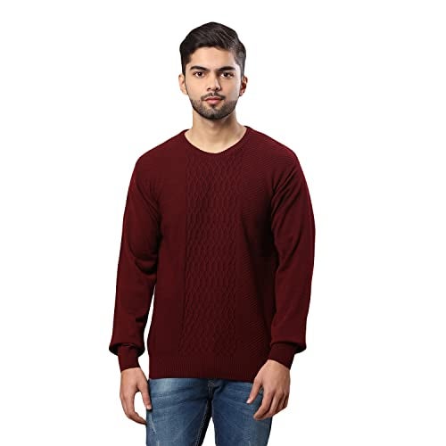 Raymond Men Acrylic Blend Round Neck Dark Maroon Sweater (Size: 44)-RMWX01294-M7,XL - Image 1