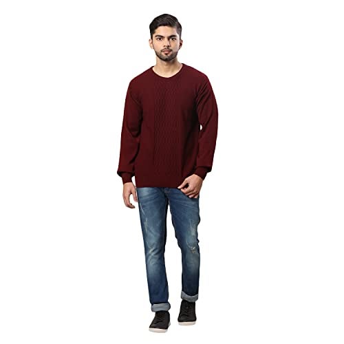 Raymond Men Acrylic Blend Round Neck Dark Maroon Sweater (Size: 44)-RMWX01294-M7,XL - Image 5