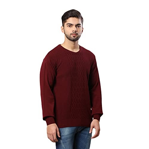 Raymond Men Acrylic Blend Round Neck Dark Maroon Sweater (Size: 44)-RMWX01294-M7,XL - Image 2
