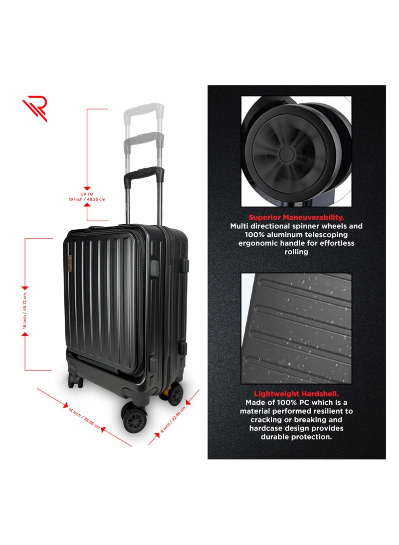 Reflection REFLECTION Business Travel 20"Carry On Luggage with Front Open Laptop Compartment|Hardside Suitcase|4 Spinner Wheels|Premium Quality|Professional look(Grey) - Image 5
