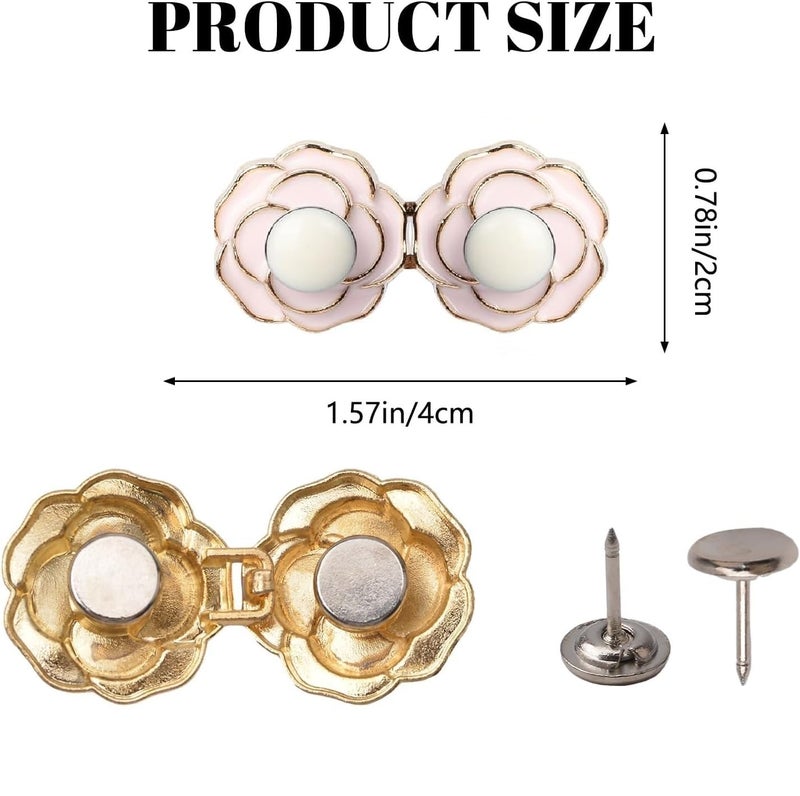 LUVINA Adjustable Jean Button, 2 Sets Jean Button Pins, Adjustable Waist Button Extender for Jeans, Waist Tightener Instant Clips for Loose Jeans Skirts (Pink Camellia) - Image 4