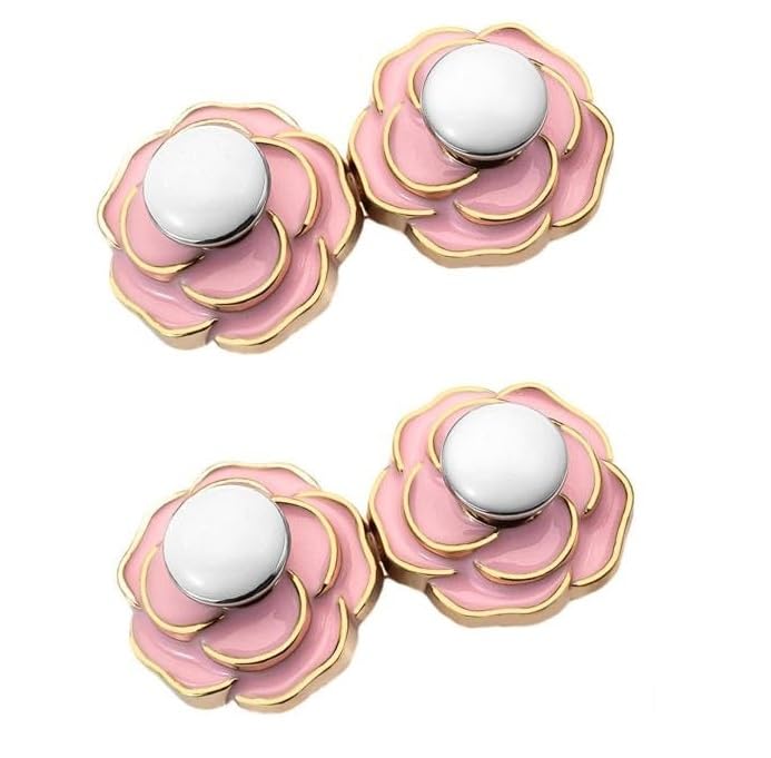 LUVINA Adjustable Jean Button, 2 Sets Jean Button Pins, Adjustable Waist Button Extender for Jeans, Waist Tightener Instant Clips for Loose Jeans Skirts (Pink Camellia) - Image 1