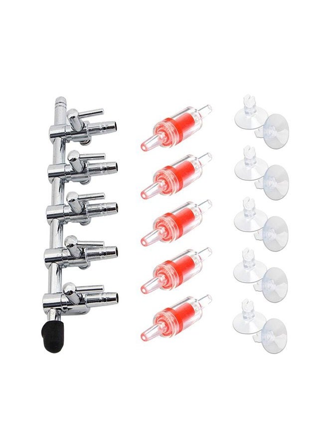 BornFeel Air Flow Control Lever Valve 16 in 1 Set 5-Way Pump Distributor Splitter & 5 Check Valves & 10 Suction Cups Aquarium Fish Tank - Image 1