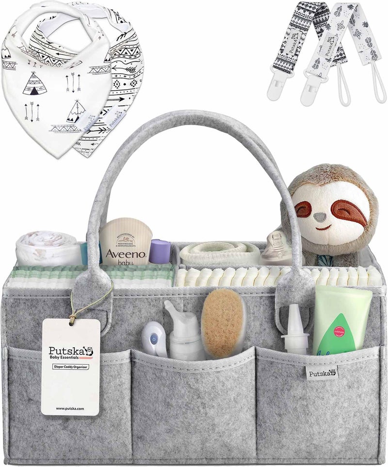 PUTSKA Baby Diaper Caddy Organizer Nursery Basket Set Baby Basket Gift Registry Baby Shower List Baby Must Haves Essentials Neutral Baby Stuff For Newborn - Image 1