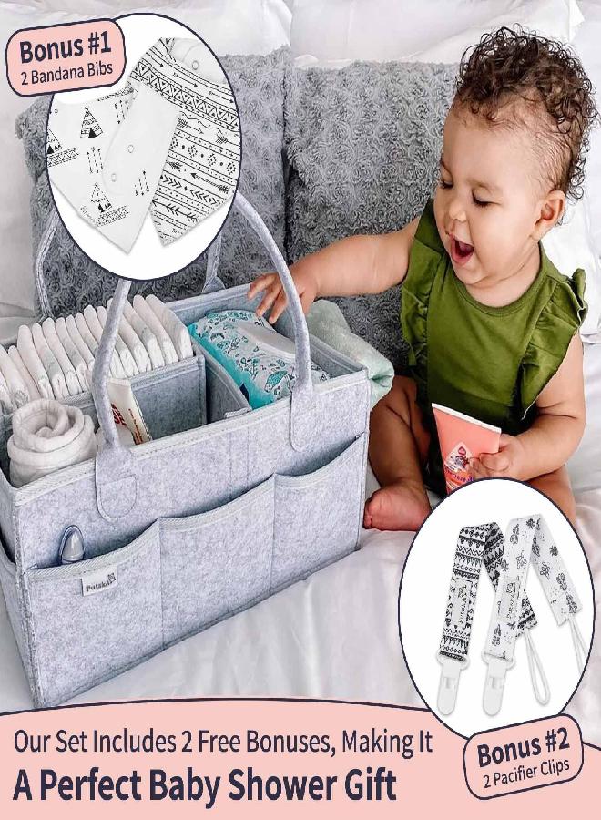 Putska Baby Diaper Caddy Organizer Nursery Basket Set - A Baby basket gift registry for baby shower list. This is a baby must haves essentials. Neutral baby stuff for newborn boy nursery decor or girl