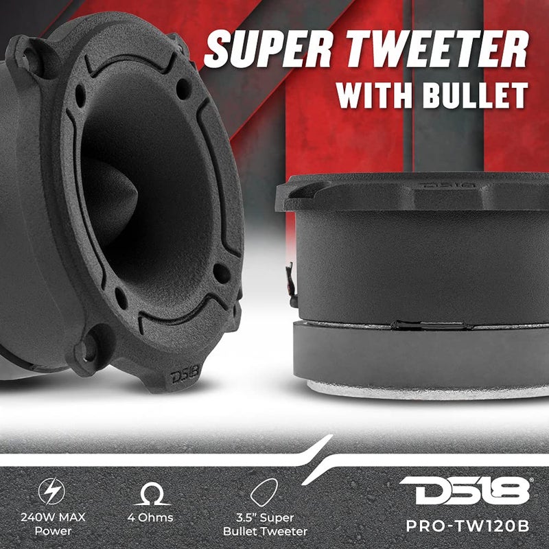 DS18 Car Audio Tweeter 1" Inch 240 Watt Aluminum Super Bullet PRO-TW120B Pair - Image 2