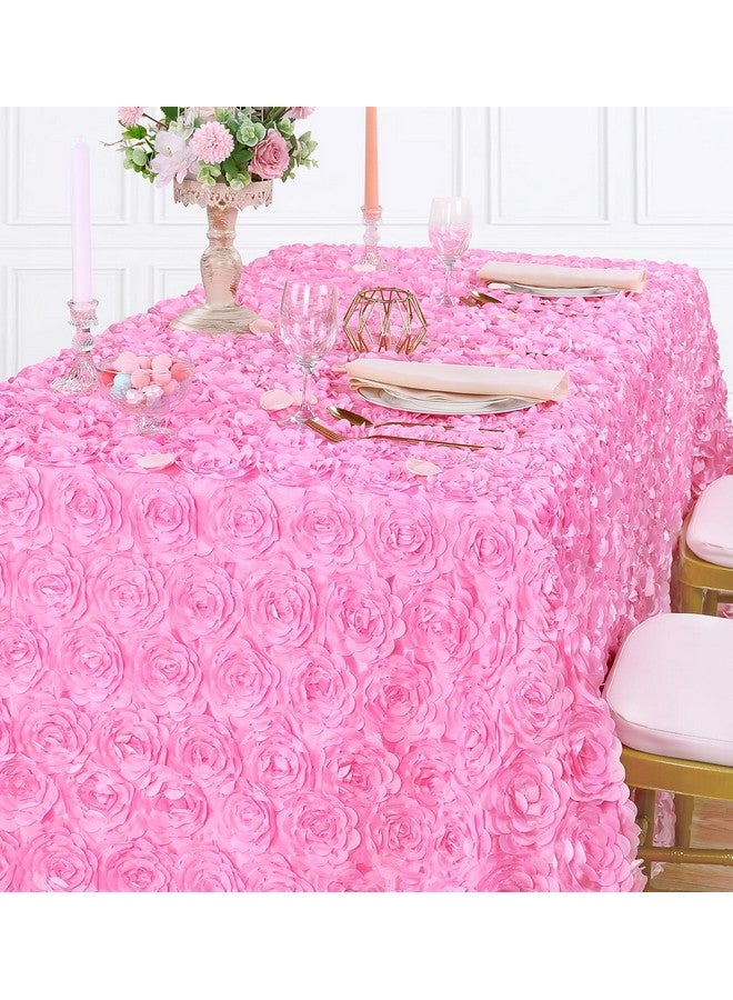 QueenDream Baby Shower Tablecloth 90x132 Inches Pink Tablecloth Rectangle Rosette Satin Tablecloth for Wedding Party Cake Table Decor - Image 1