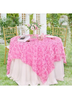 QueenDream QueenDream Baby Shower Tablecloth 90x132 Inches Pink Tablecloth Rectangle Rosette Satin Tablecloth for Wedding Party Cake Table Decor  - Image 2