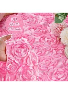 QueenDream QueenDream Baby Shower Tablecloth 90x132 Inches Pink Tablecloth Rectangle Rosette Satin Tablecloth for Wedding Party Cake Table Decor  - Image 3