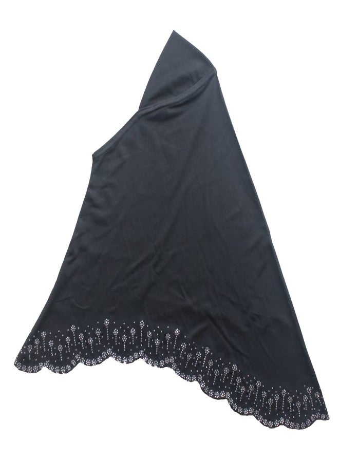 Modest Beauty Girls/Children Hijab Scarf Headscarf Wrap one Piece Muslim Amira with Czech Drill, Black-wavy Edge, M - Image 4