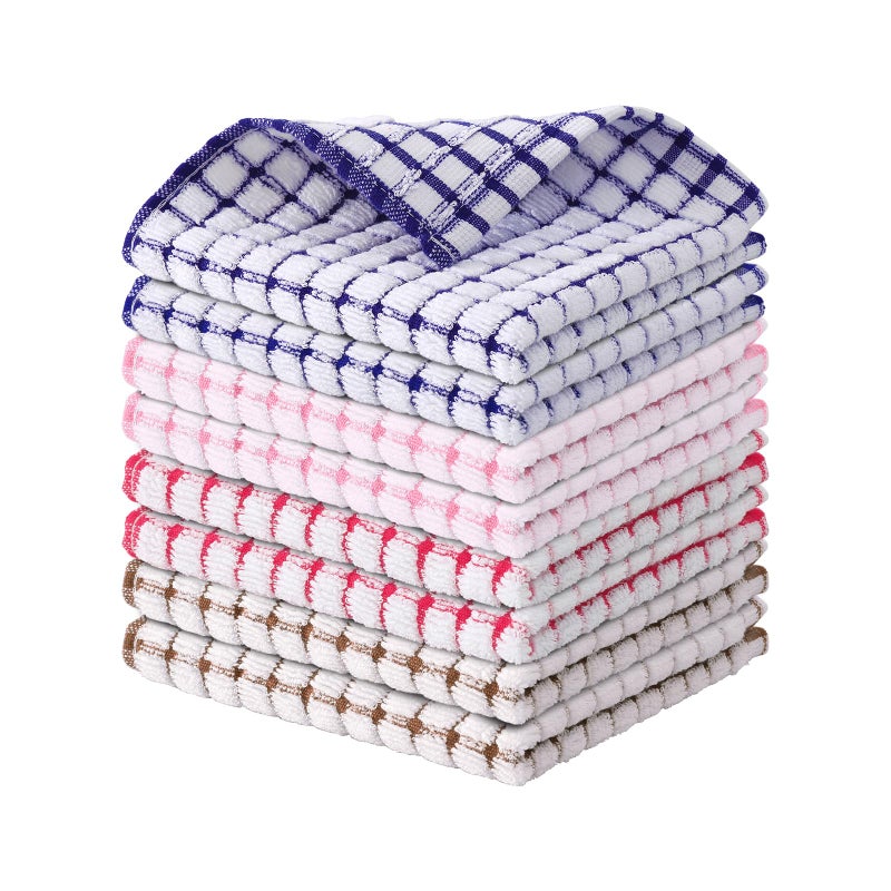 Kitinjoy Cotton 8 Pack Terry Kitchen Dish Cloths, 12 x 12 Inches Super Soft and Absorbent Dish Rags, Quick Drying Dish Towels for Washing Dishes, Mix Colour - Image 1