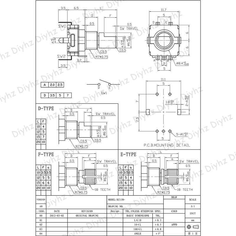 DIYhz 10 قطع من مشغلات الدوران EC11 مع مفتاح دودي ومقياس رقمي صوتي مزود بمفتاح - 15 مم - Image 5
