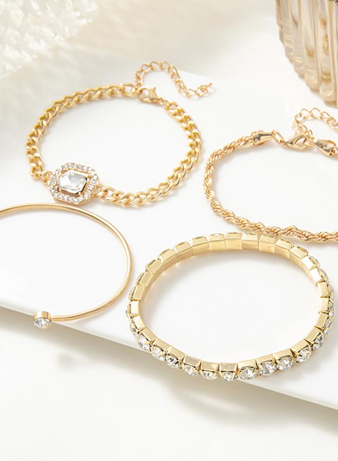 Take Two Set of 4 - Gold Rhinestones Decor Bracelet - Image 4