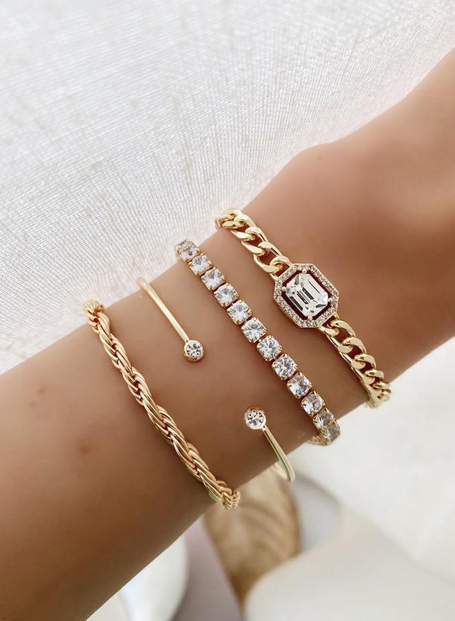 Take Two Set of 4 - Gold Rhinestones Decor Bracelet - Image 1