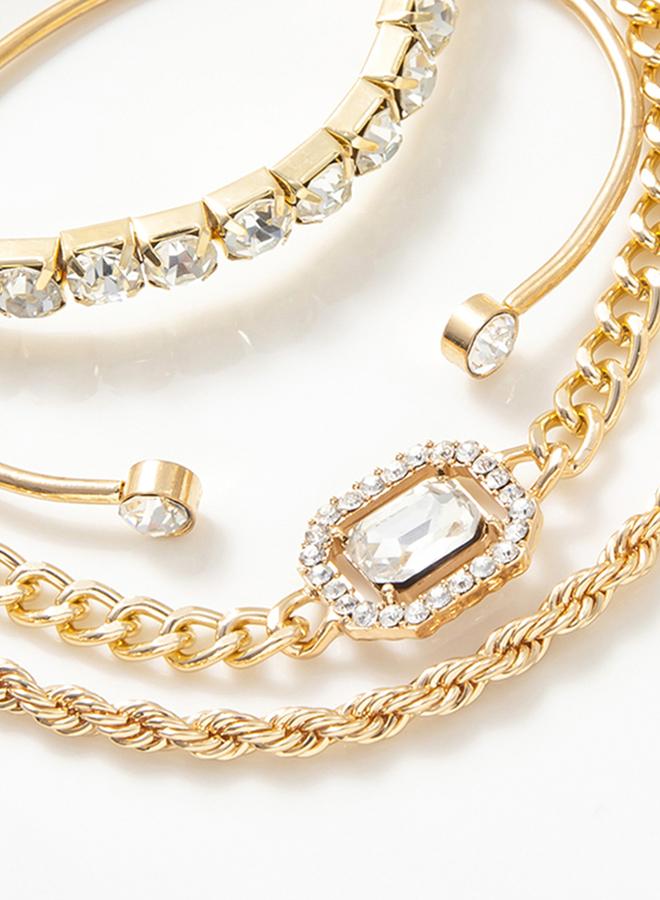 Take Two Set of 4 - Gold Rhinestones Decor Bracelet - Image 5