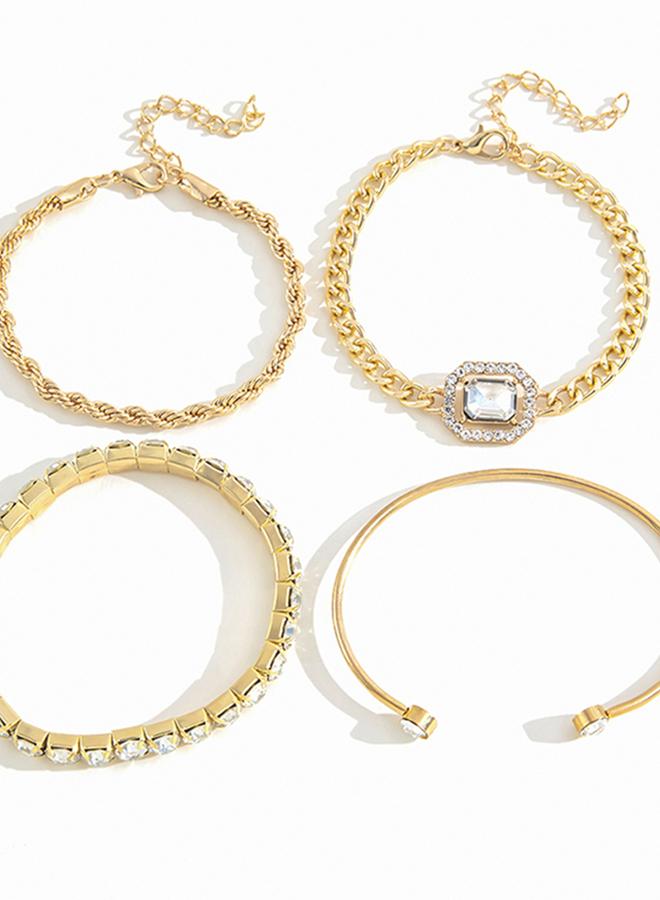 Take Two Set of 4 - Gold Rhinestones Decor Bracelet - Image 3