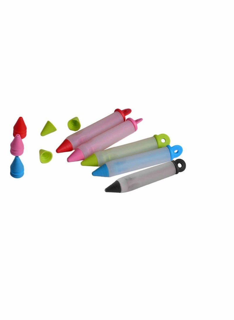 SOLARAE قلم كتابة الطعام السيليكوني أداة تزيين الكعك، قلم ضغط عملي لكريمة الشوكولاتة لتزيين الكعك مع 4 رؤوس لأدوات تزيين الكعك للخبز في المطبخ 4 قطع - Image 2