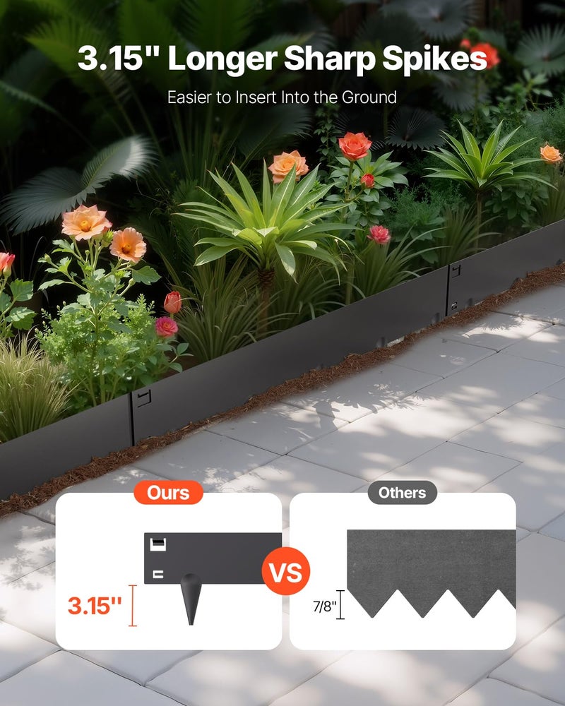 VEVOR Steel Landscape Edging, 5 Packs 39 x 3 in Rust-Resistant Metal Landscape Edging, Bendable Garden Edging Border, Heavy Duty Lawn Edging, Easy-to-Install, Flower Bed Yard Pathway Divider Black - Image 2