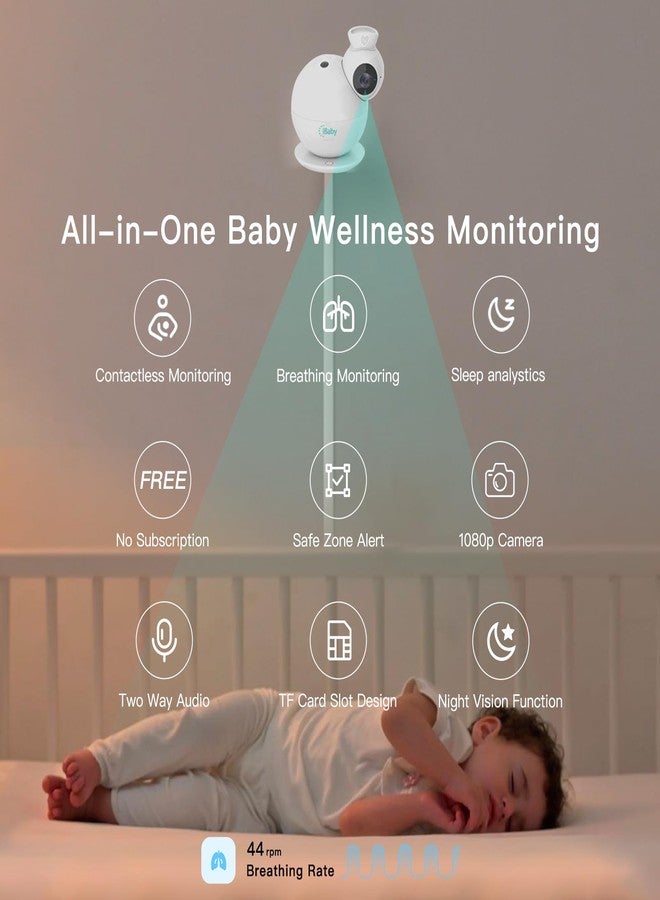 آي بيبي جهاز مراقبة الأطفال الذكي iBaby i7، جهاز مراقبة صحة الطفل: تتبع البيانات الصحية وأنماط النوم - كاميرا واي فاي بدقة 1080 بكسل، رؤية 360 درجة، رؤية ليلية، صوت ثنائي الاتجاه، تنبيهات البكاء والسلامة، حامل جداري - Image 2