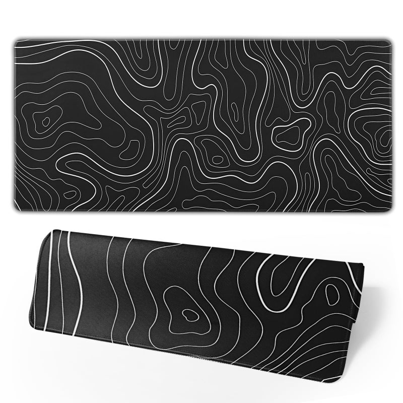 Brecoy Topographic Contour Extended Big Mouse Pad Large,Gaming Mouse Pad Desk Pad,31.5x11.8 Inch Long Computer Keyboard Mouse Mat Mousepad with 3mm Non-Slip Base and Stitched Edge for Gaming and Office - Image 1