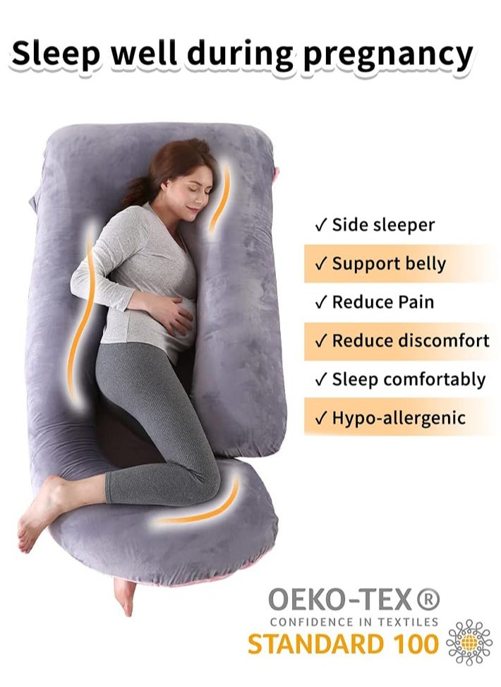 dida-cosmos - Pregnancy Pillow J Shaped Full Body Pillow with Velvet Cover, XXL Maternity Pillow for Pregnant Women Back, Legs and Belly Support,Two-tone flannel - Image 1