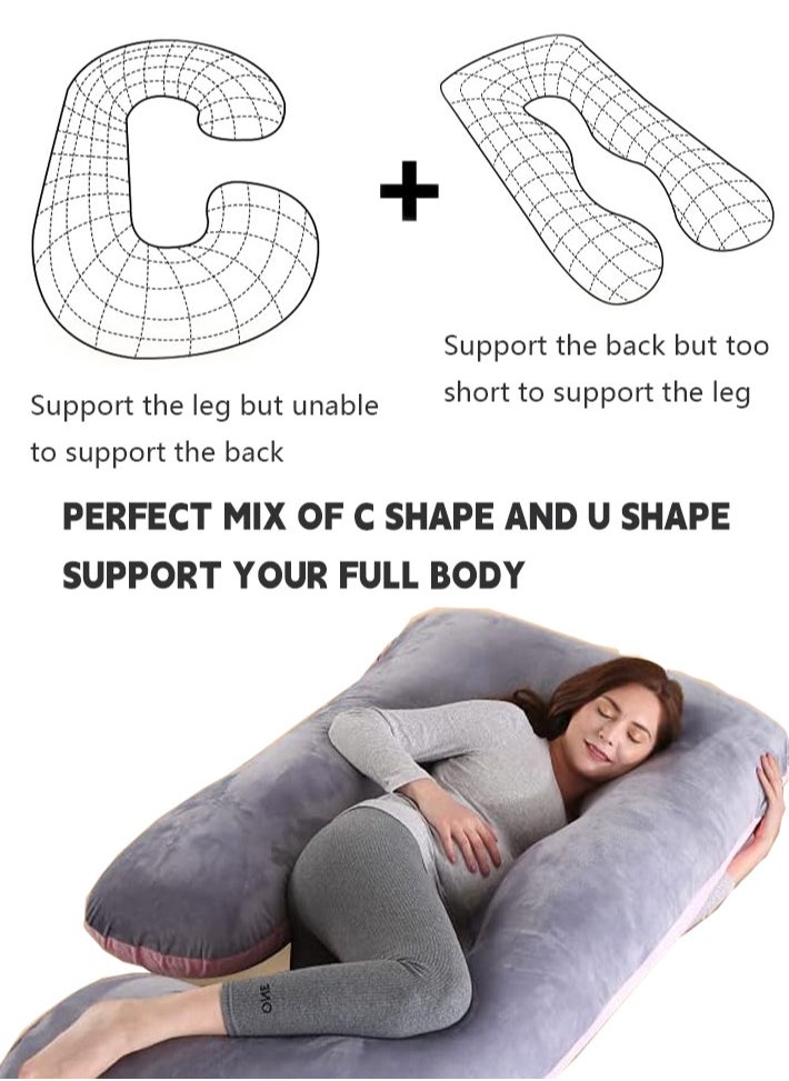 dida-cosmos - Pregnancy Pillow J Shaped Full Body Pillow with Velvet Cover, XXL Maternity Pillow for Pregnant Women Back, Legs and Belly Support,Two-tone flannel - Image 1