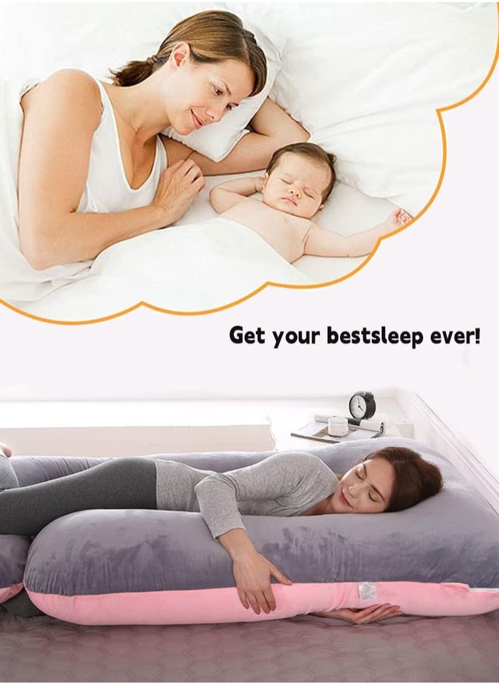 dida-cosmos - Pregnancy Pillow J Shaped Full Body Pillow with Velvet Cover, XXL Maternity Pillow for Pregnant Women Back, Legs and Belly Support,Two-tone flannel - Image 1